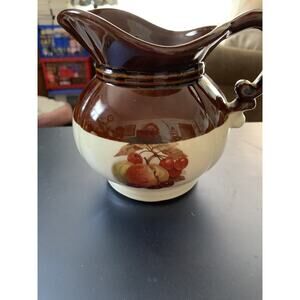 Vintage McCoy Pitcher Brown and Tan with fruit decal, no chips